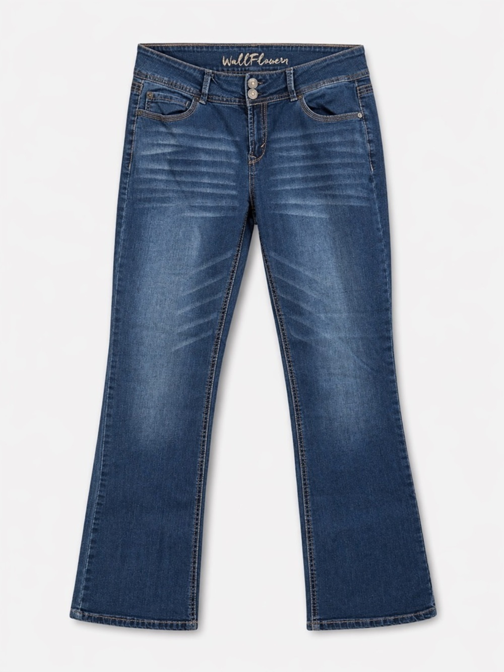 WallFlower Women’s Medium Wash Y2K Bootcut Flare Jeans. Size: 11